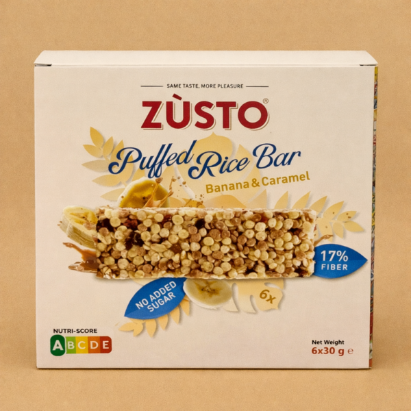 Barrita de Arroz Inflado – Plátano y caramelo